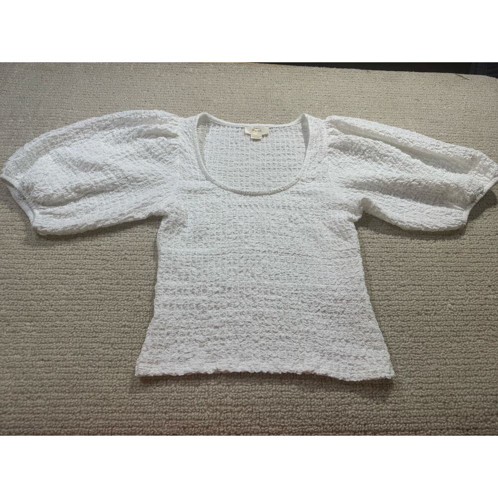 Maeve by Anthropologie Balloon-Sleeve Textured Top White Women’s Small
